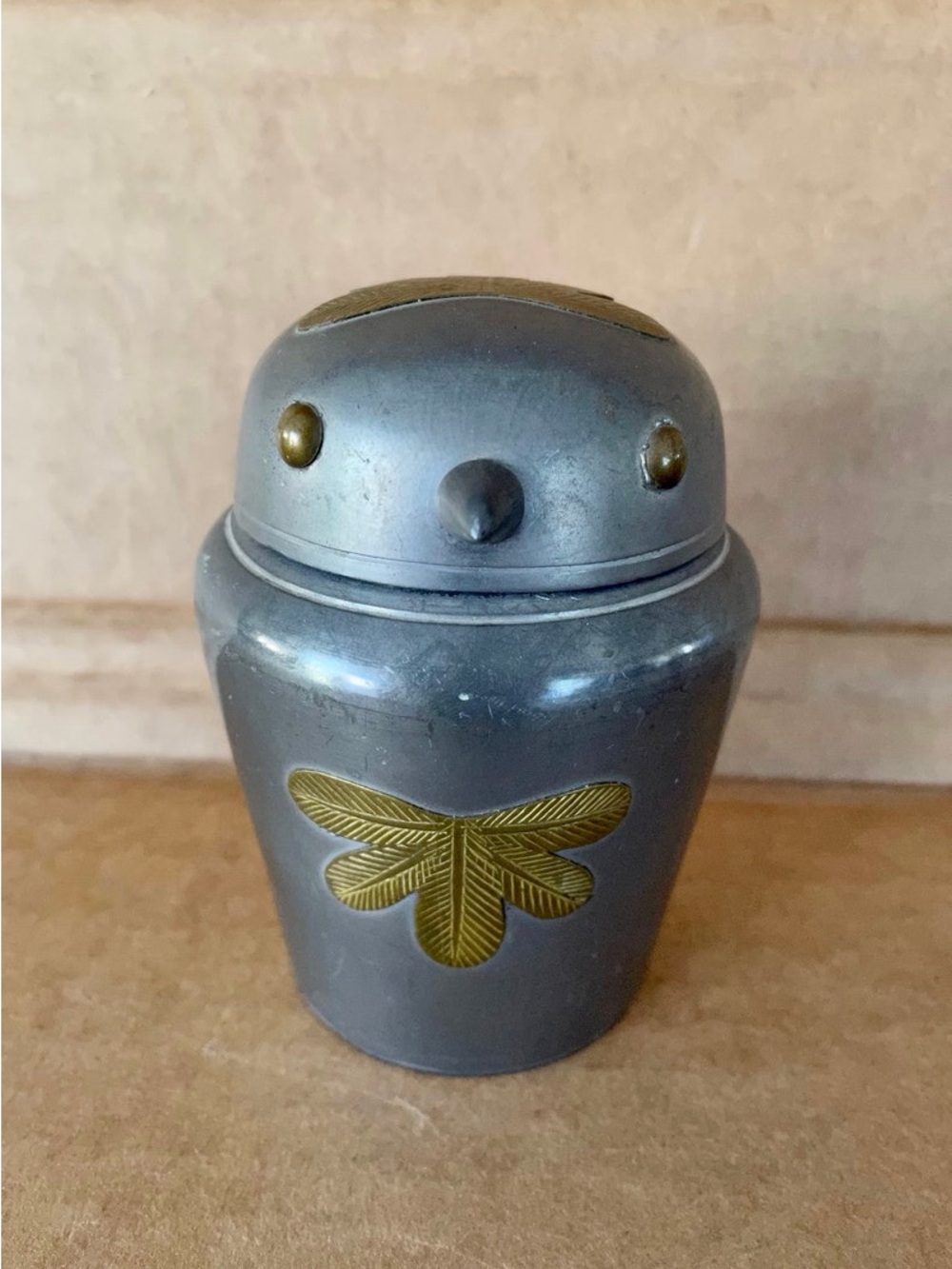 Midcentury Bird Inspired Pewter and Brass Urn Canister